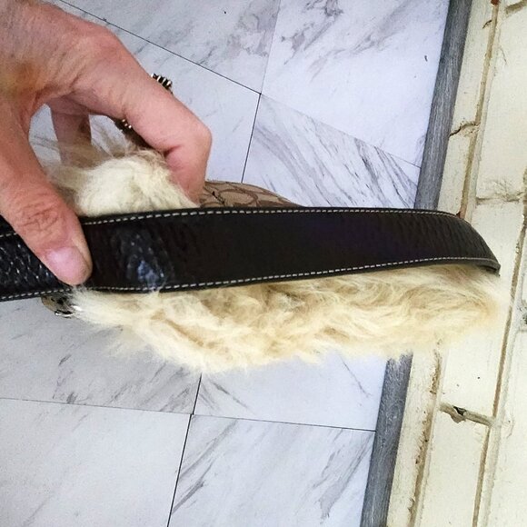 Euc Coach Signature Canvas Shearling Duffle Khaki Handbag Tote Bag Purse - Picture 9 of 13